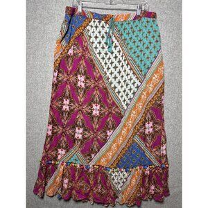 Melissa Paige XL Skirt Boho Drawstring Stretch Colorful Gypsy Hippie Patchwork